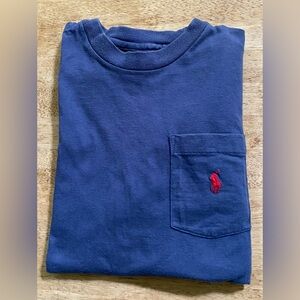 Vintage‎ Polo Ralph Lauren Boys’ Sz 7 Blue Cotton Jersey Crewneck Pocket Tee